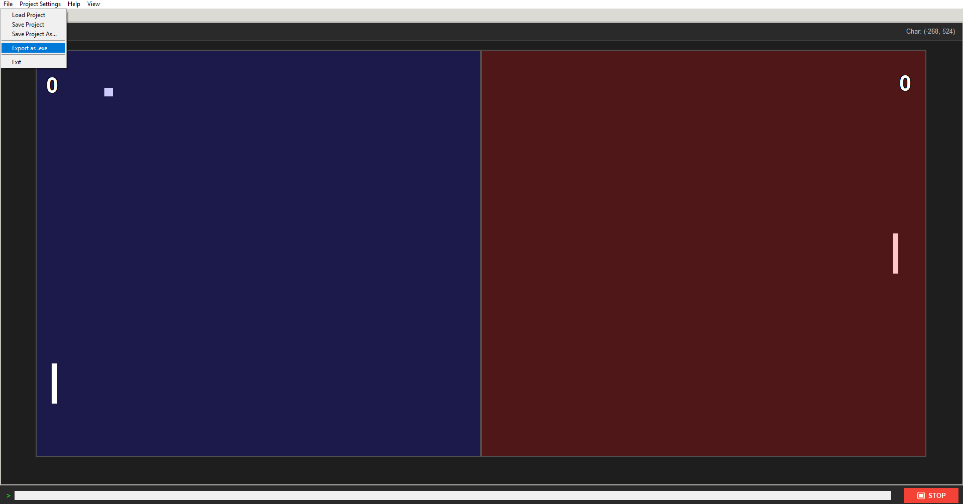 Game engine running mode with exporting as .exe